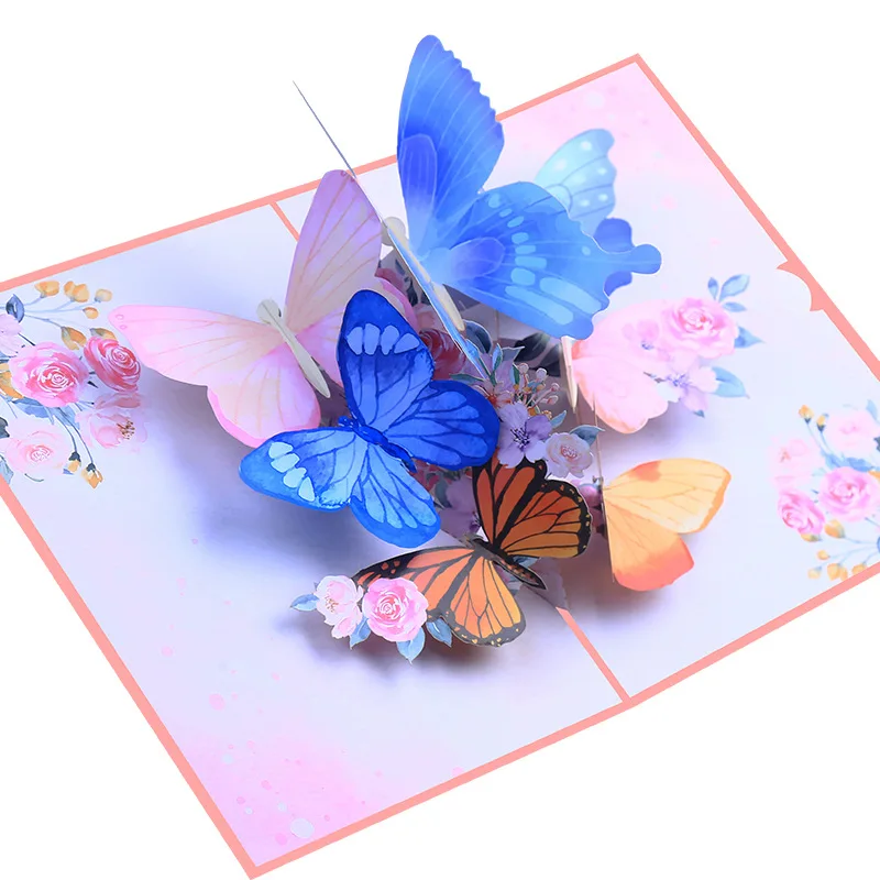3D Pop Up Butterfly Card Birthday Greeting Card Wedding Souvenirs Gift Postcard Butterfly Dancing In Flowers Thank You