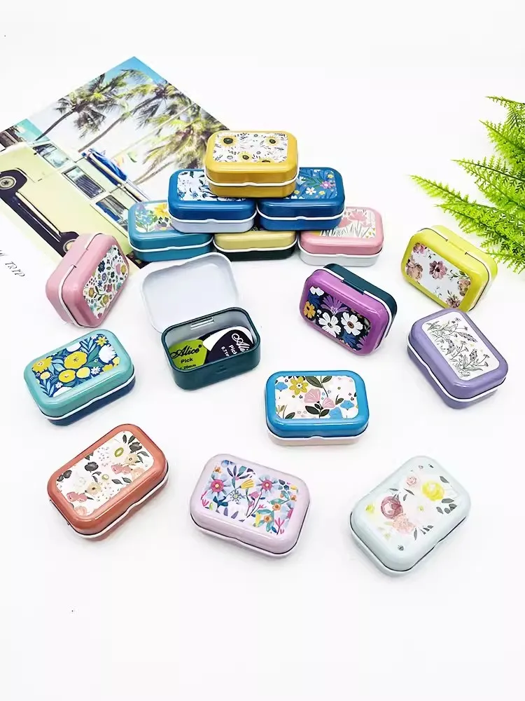 32Pcs (1 Box)  New Flower Model Mini Cover Iron Tin Earphone Ring Metal Case / Can/Pill Cute Small Kit/Candy Storage Gift Box