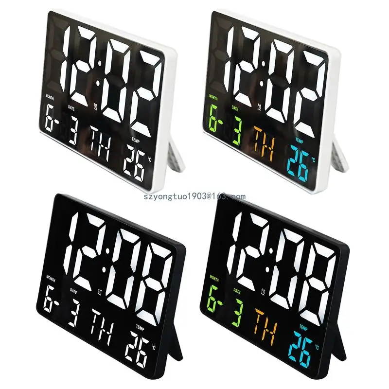 

Digital Clock Large Display Electronic Wall Clock Calendar Snooze Alarm Clock with Wireless Remote Control LED Light