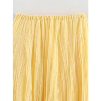 YENKYE Women Crinkle A-line Midi Butter Yellow Skirt Elastic Waist Spring Summer Holiday Elegant Skirts New 2025 faldas mujer - Image 3