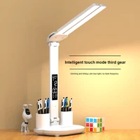 LED Desk Lamp with Calendar Temperature Clock Night Light USB Rechargeable Wireless Table Lamp Touch Control Camping Light 2