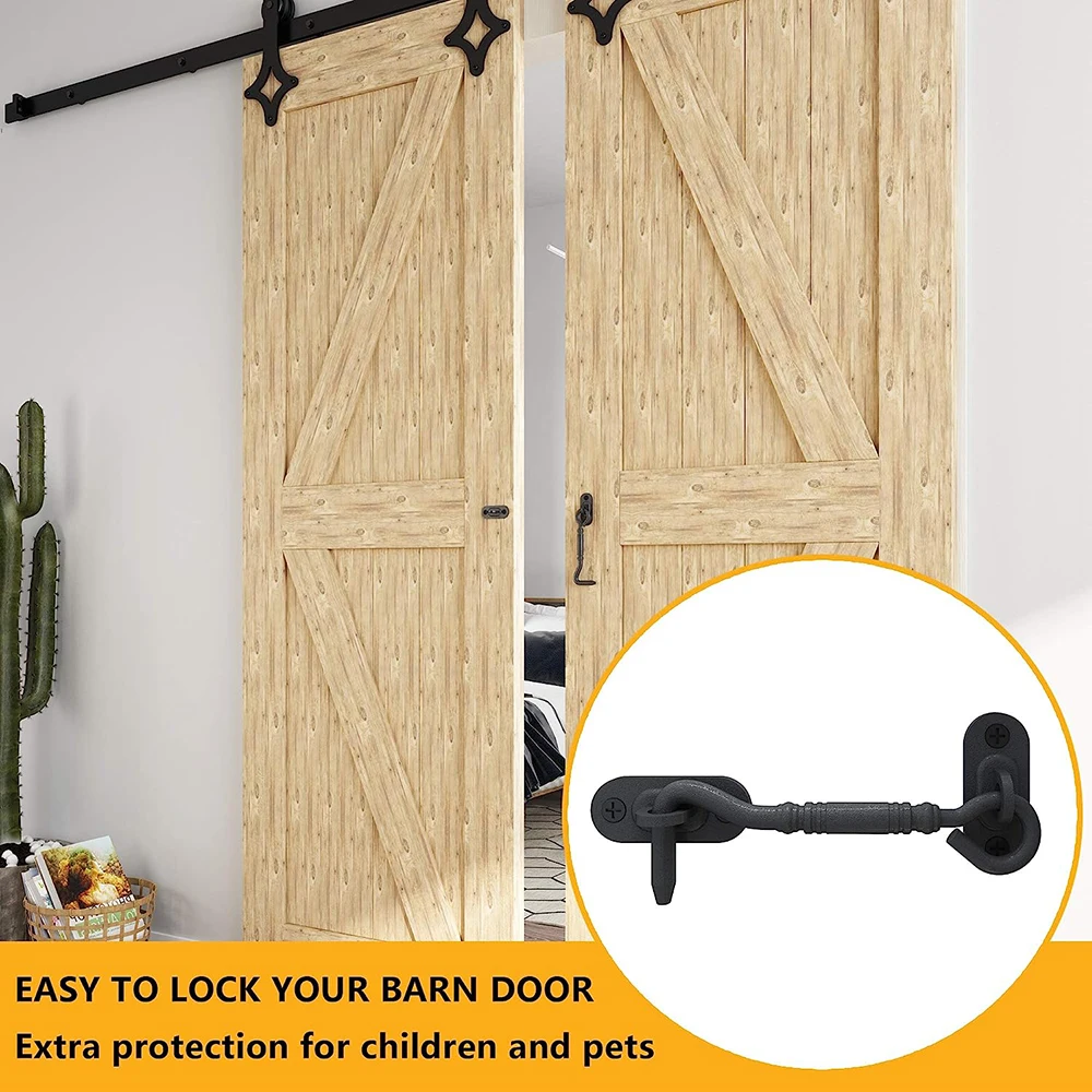 LWZH Hook Latch for Sliding Barn Door Black Stainless Steel Barn Door Lock 4 Inch With Screws