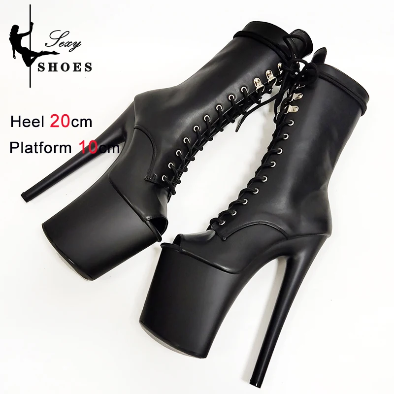 20CM Thin Heels Ankle Boots Extended Shoes length Platform Peep Toe High Heels Pole Dance Shoes Women Side Zipper Botas Mujer