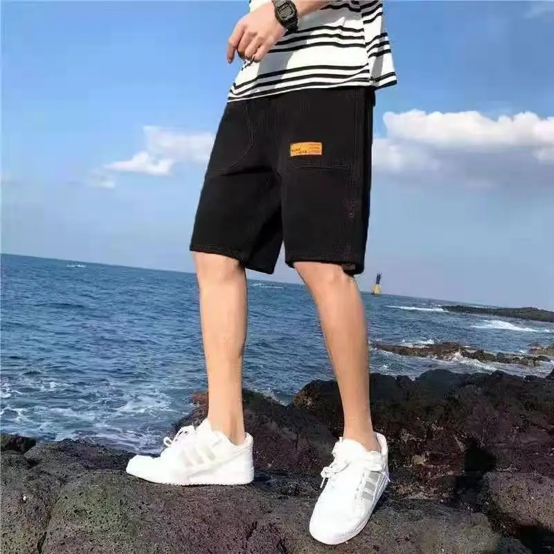 Korean Retro Casual Denim Shorts for Men's Summer Thin Jeans Cargo Shorts Men Knee Length Basketball Gym Y2k Sweatpants