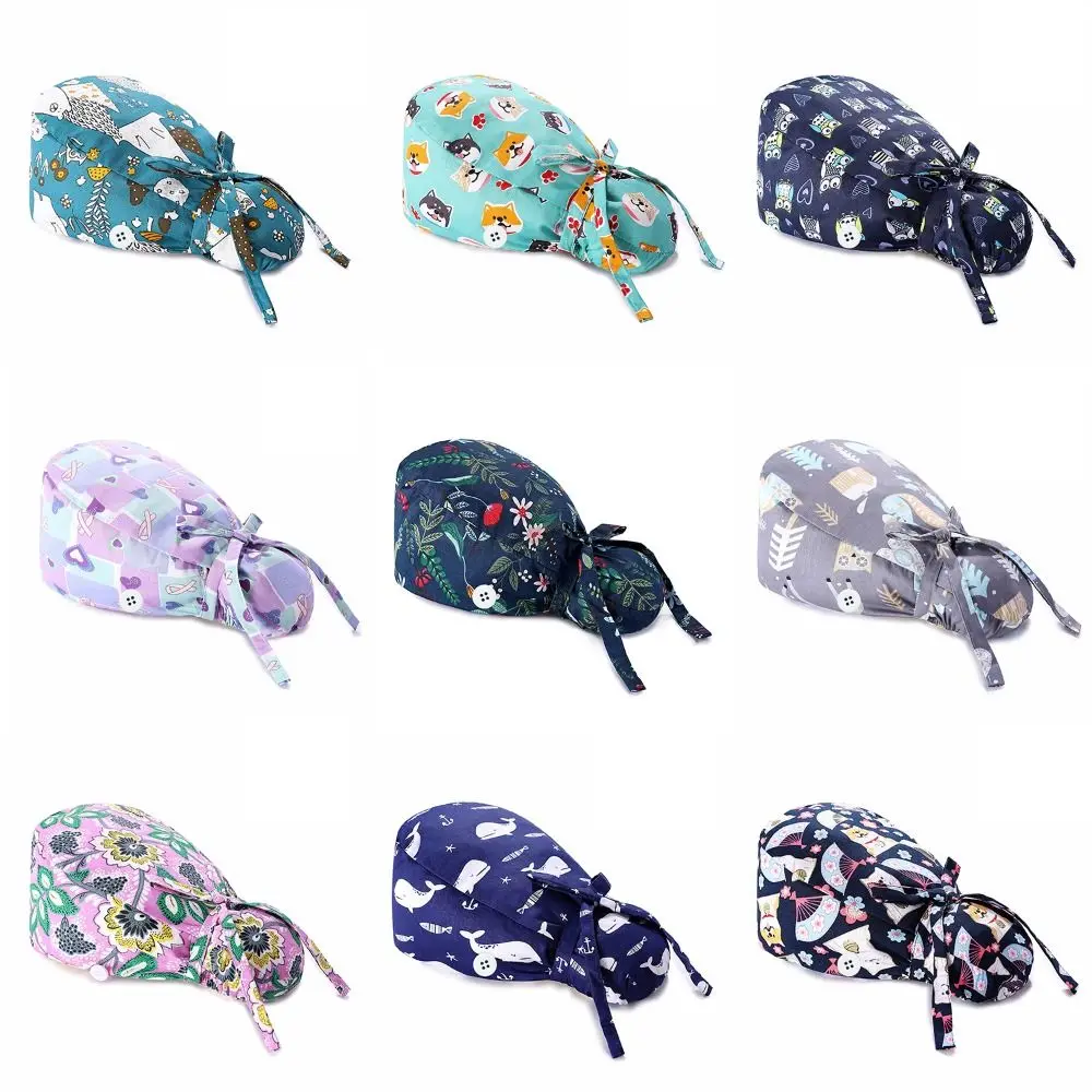 Cotton Work Scrubs Hat Beauty Agency Lab Doctor Dentist Nursing Hats Dustproof Bouffant Adjustable Medical Cap 1Pc