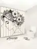 4pcs Minimalist Black Line Charm Ladies Bathroom Set Including Waterproof Shower Curtain Applicable For Full Bathroom Scenes 6