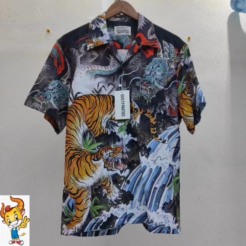 

Short Sleeve Wacko Maria Tiger Dragon Totem Print Shirts Tops Men Women Casual Loose Wacko Maria Hawaii Beach T-Shirt Japan