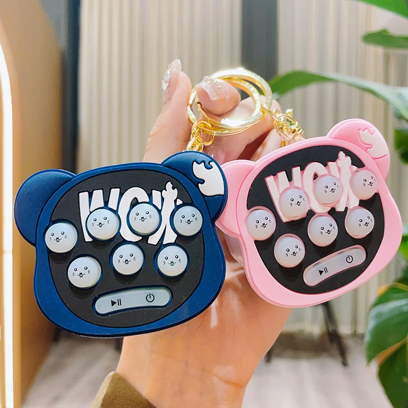 Cartoon Whac-A-Mole Game Machine Keychain Pendant Handheld Game Console Children's Toy Backpack Ornament