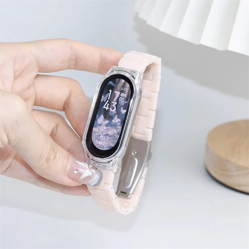 Color Collision Resin Watch Strap with Transparent Protective Cover Wristband