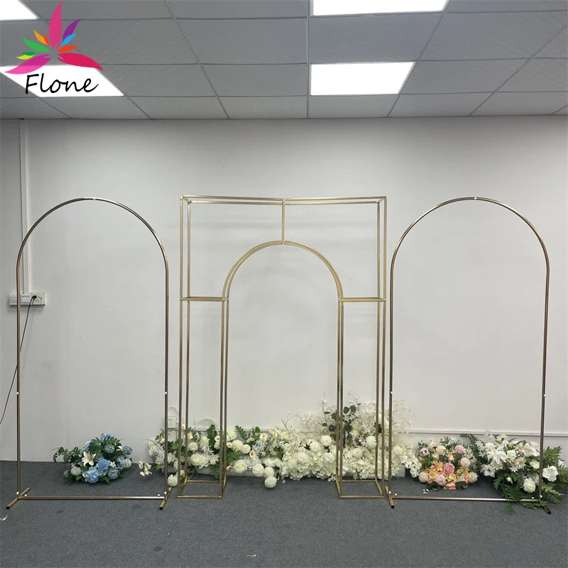 

6.56x3.3ft 3pcs Gold Plated Wedding Decoration Backdrop Stand Fleur Artificielle Decoration Frame Arche Ballon Decor Shiny Shelf