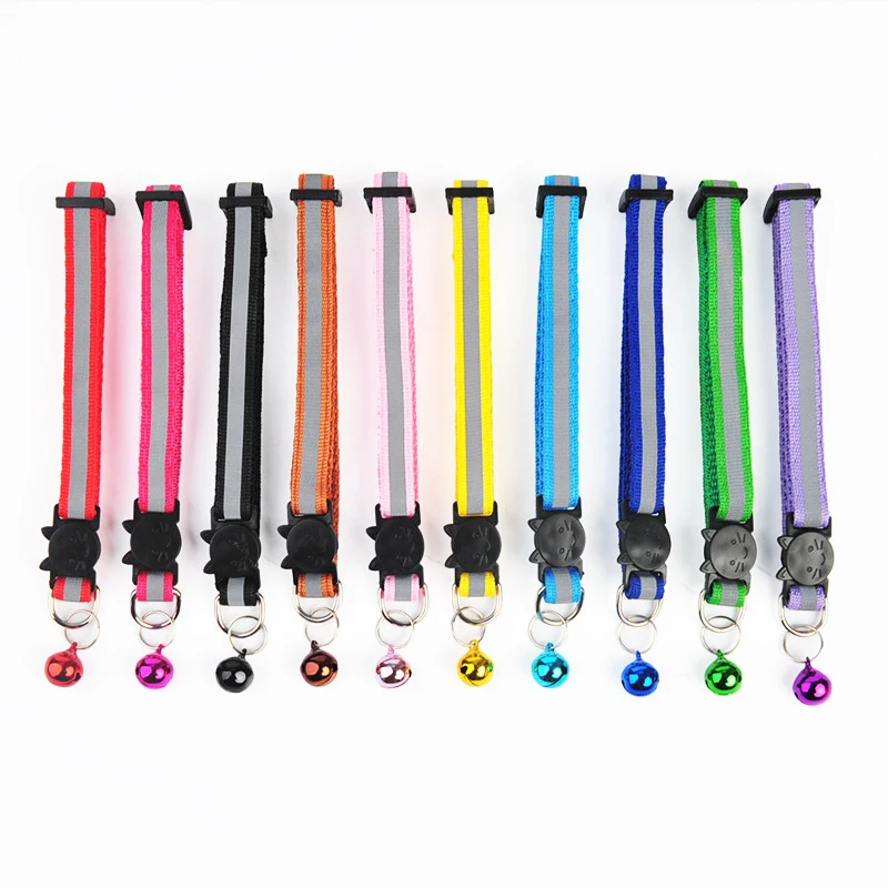 Nylon Pet Collar Night Safety Reflective Cat And Dog Collar Adjustable Pet Necklace Cartoon Cat Head Colorful Bell Pet Leash 5