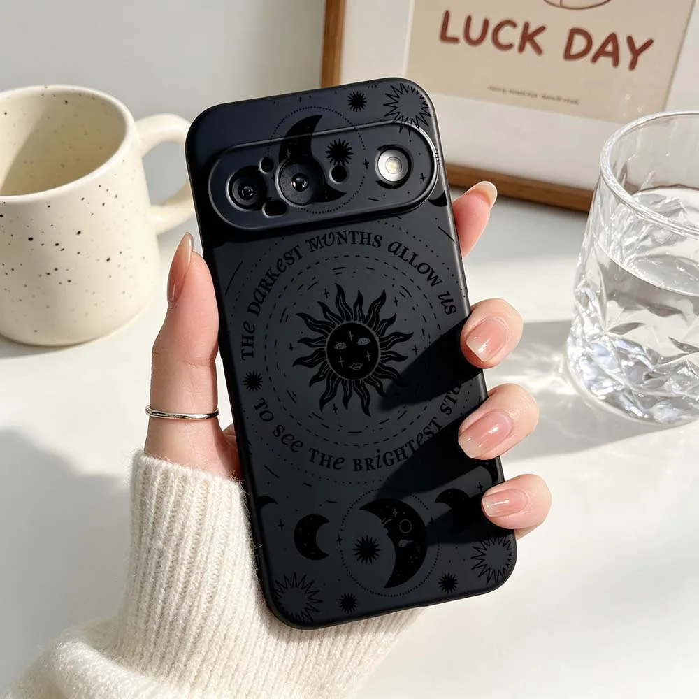 Cartoon Sun Moon Pattern Black Soft Silicone Phone Case