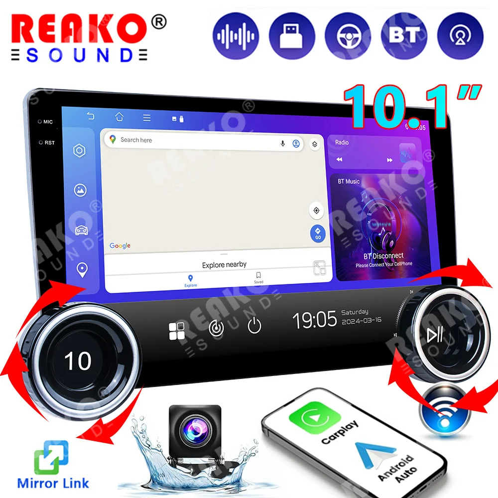 

REAKOSOUND Android 4 core Car Radio 10.1" High Definition GPS Navigation Bluetooth DSP Universal Car Multimedia Player Carplay