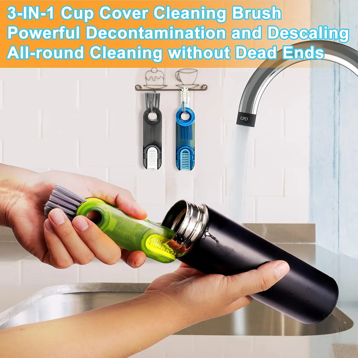 3 In 1 Multifunctional Cleaning Brush Tiny Bottle Cup Lid Detail