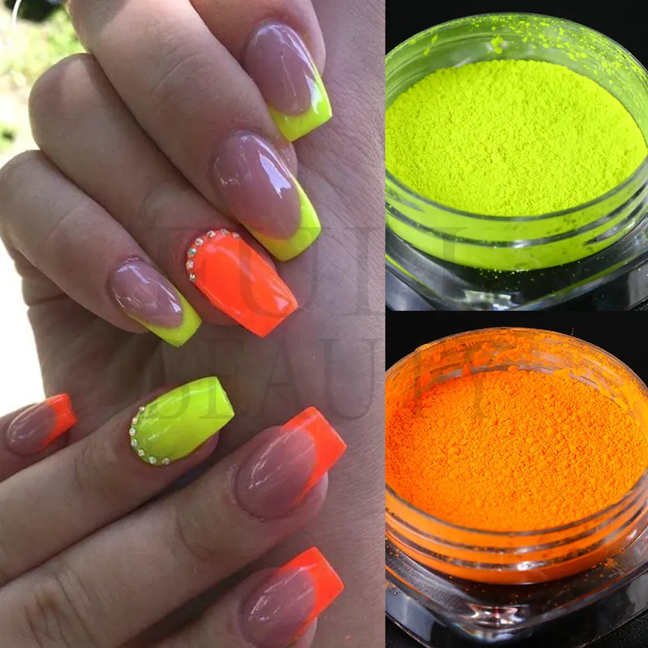 1Box Neon Powder Nails Art Bright Rainbow Fluorescent Dip Pigment Reflective Pink Yellow Summer Colorful Manicure Dust