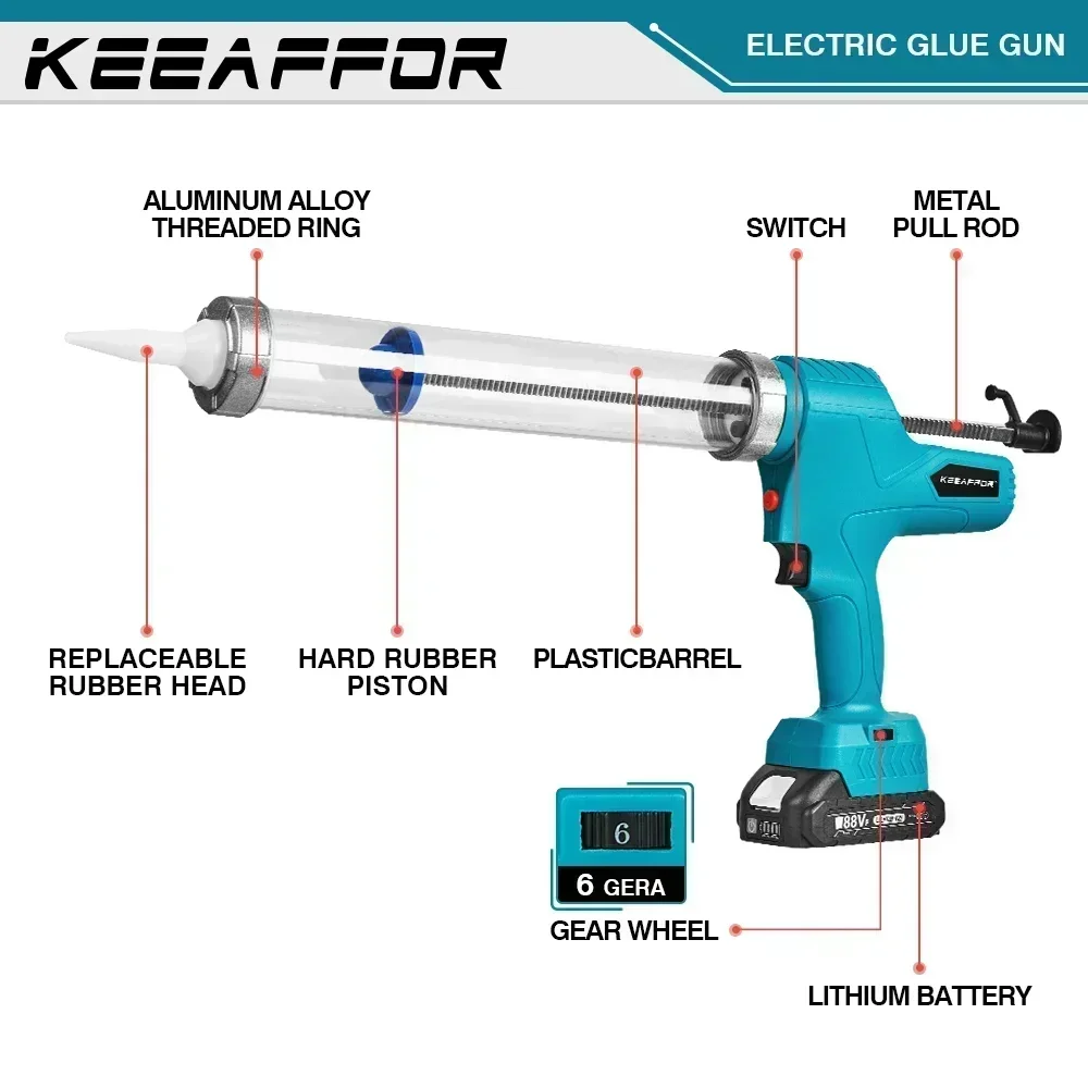 KEEAFFOR 10000N Electric Glue Gun 6Gears Cordless Electric Multifunctional Caulking Gun Adhesive Sealant For Makita 18v Battery 4