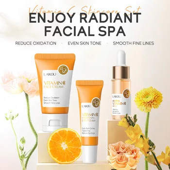 LAIKOU Vitamin C Skin Care Sets 3pcs Face Cream Serum Eye Cream Moisturizing Anti Wrinkles Facial Care Kit 1