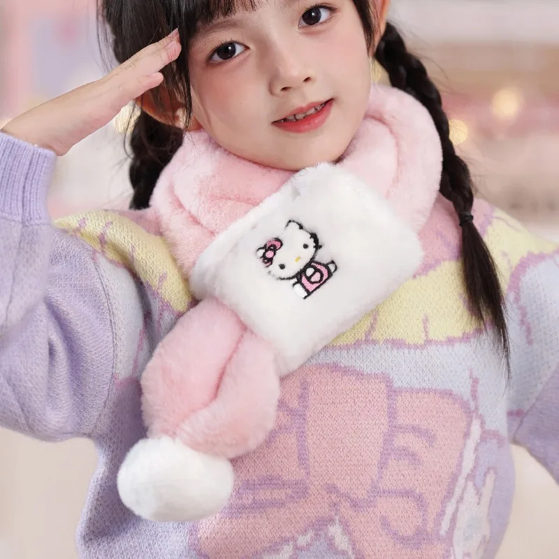 

Hello Kitty Kuromi Sanrio Scarf My Melody Cinnamoroll Kawaii Cute Cartoon Winter Children Plush Scarves Outdoor Warm Girl Gift