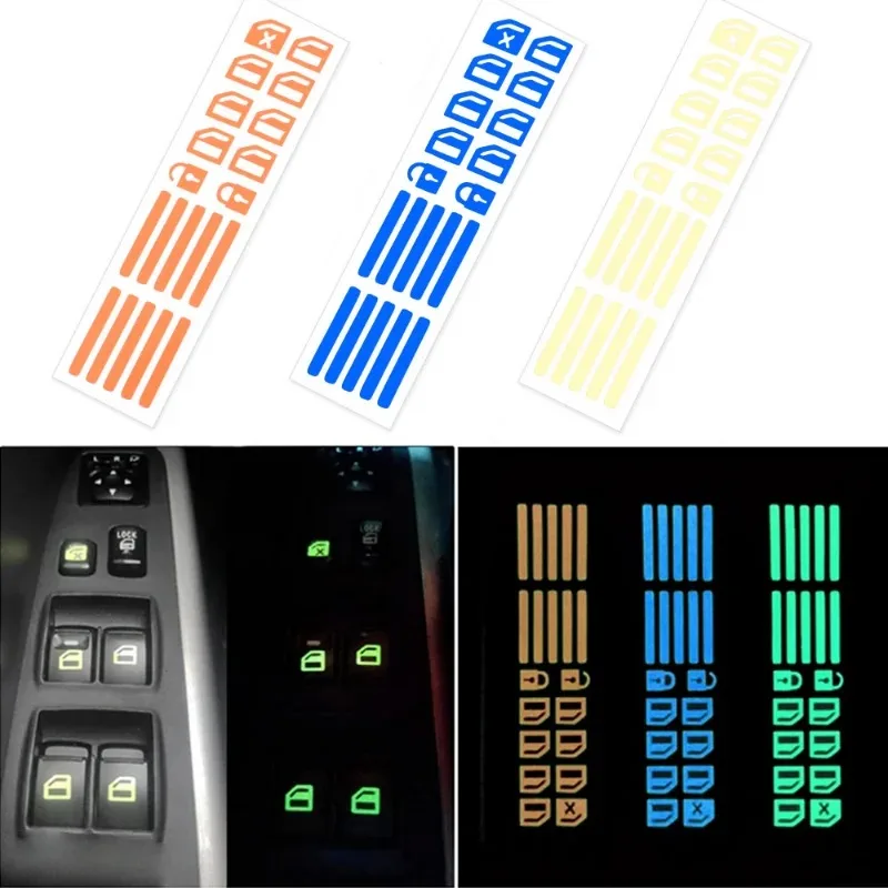 Car Window Button Luminous Sticker Lifter Switch Night Fluorescent Decals Cars Interior Stickers Auto Accessories car sticker