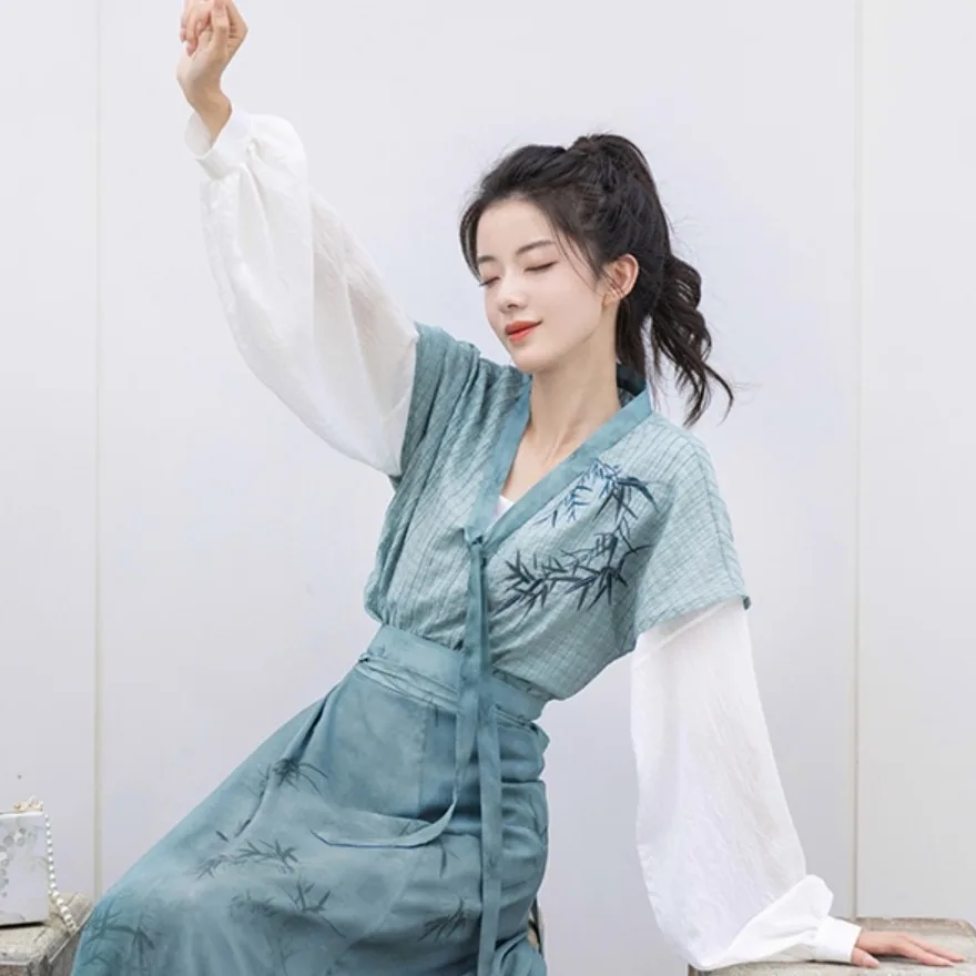

Chinese Traditional Hanfu Short Skirt Set Elegant and Sweet 2023 Daily Simple Tang Dynasty Retro Set Women's Clothing Dress