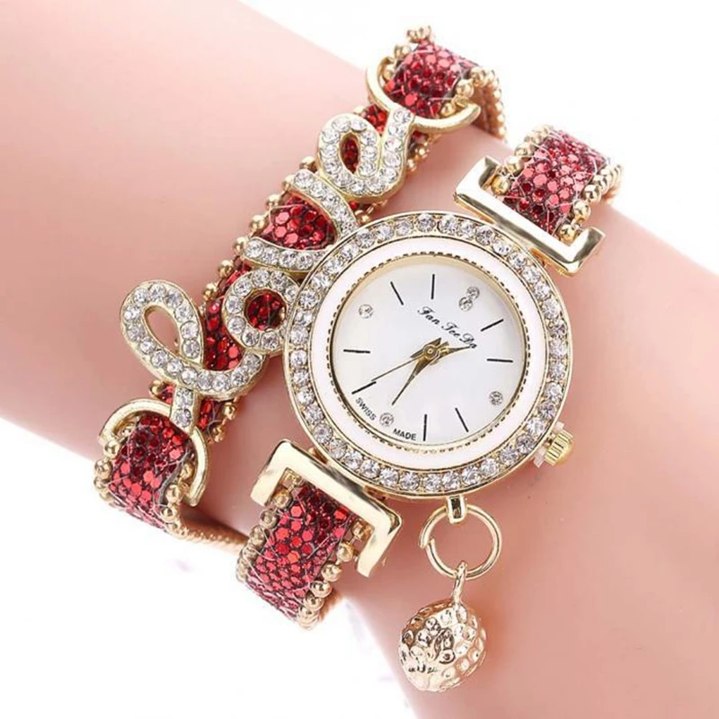 Luxury Women Bracelet Watch Rhinestone Love Leather Belt Dress WristWatch Fashion Ladies Quartz Watch Clock Relogio Feminino 