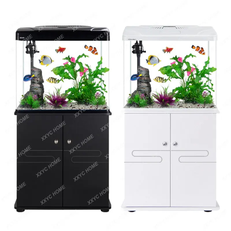 

Living Room Fish Tank Super White Glass Fish Globe Lazy Person Free Change Water Hose Base Cabinet Fish Tank Aquarium