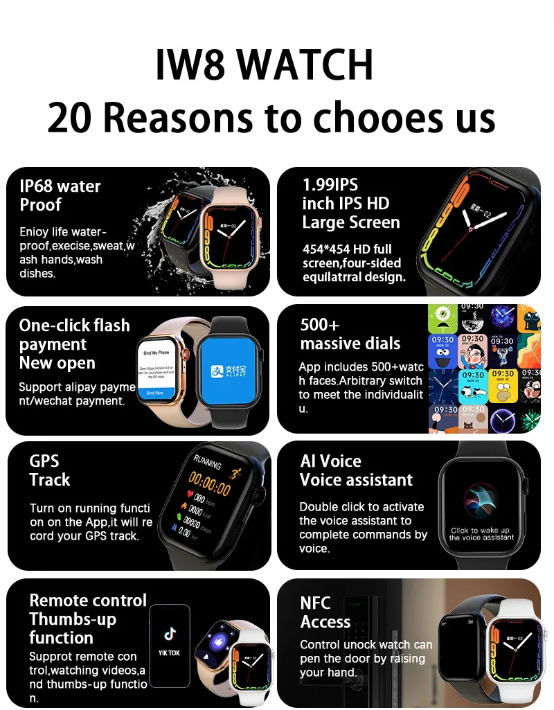 IWO Watch 8 NFC AI  Ʈ ġ, ø 8, 2.0 ġ ȭ,  ȭ, ɹڼ ,  Ʈ ġ  ڽ