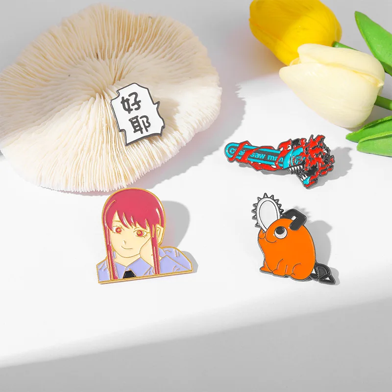 Japan and Hell Mascot Enamel Pins Chainsaw Man Makima Pochita Brooches Bag Lapel Badges Icons Anime Jewelry Gifts Drop Shipping