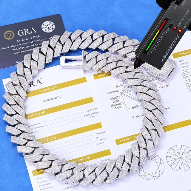 25MM Hip Hop Jewelry Iced Out 925 Sterling Silver VVS Necklace Inlaid 6 Rows Moissanite Diamond Miami Cuban Link Chain For Men