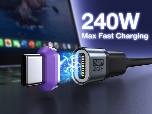 AUFU 240W Magnetic USB C Adapter Fast Charging Type C to USB C USB4 Connector 40Gbps 8K60Hz for Thunderbolt 4 3 iPhone16 Macbook