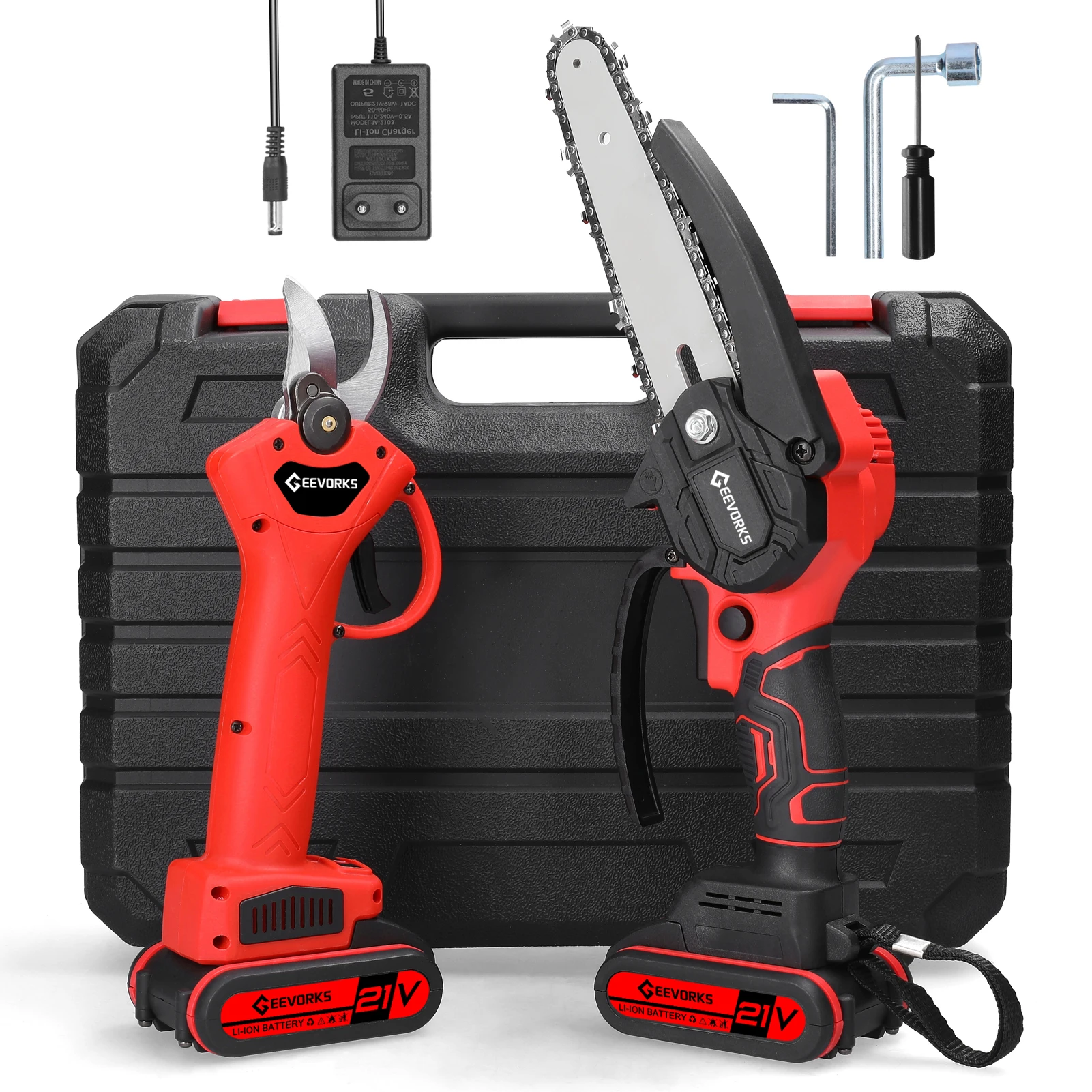Tronçonneuse électrique Portable 21V 6 pouces et ensemble de sécateur sans fil 25mm Kit de Machine de découpe de bois pour le travail du bois