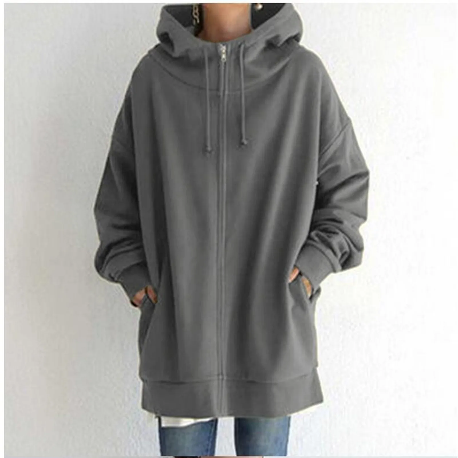 

New Women Hoodies Autumn Solid Color Long Sweatshirt Long Sleeve Drawstring Hooded Sweatshirt Comfortable Zipper Hoodies 2024