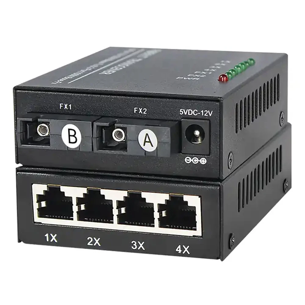 1개 4 RJ45 2 SC 광섬유 포트 광섬유 미디어 컨버터 1310nm/1550nm 20km 광섬유 미디어 컨버터(전원 공급 장치 포함)