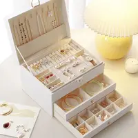 Three Layers New Retro High Quality Pu Jewelry Box With Necklace Hook Earrings Ring Bracelet Storage Case Green Colors 3