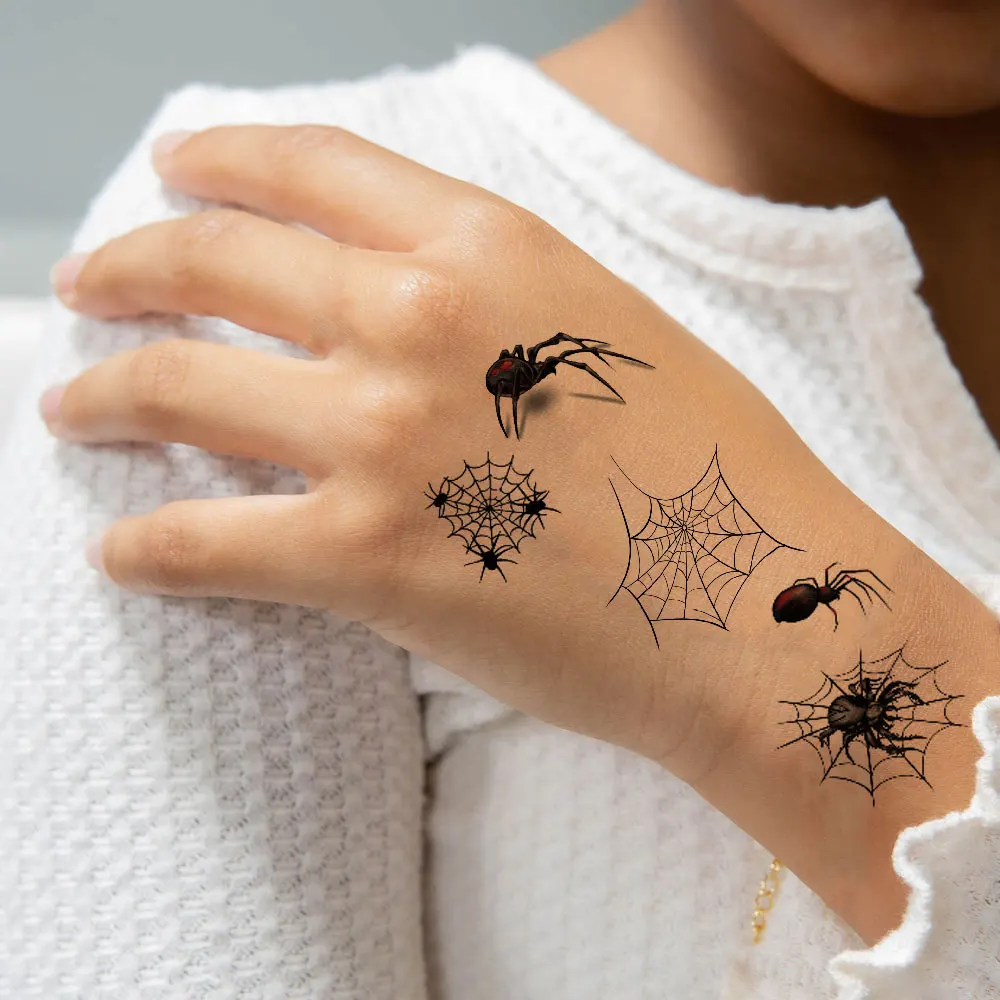 10 Sheets Spider Web Temporary Tattoos for Men Women Realistic Tattoo Stickers for Halloween Party Fake Tattoo Waterproof 3