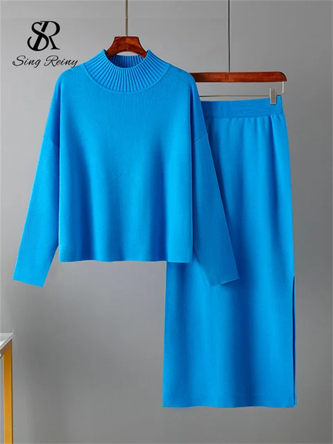 SINGREINY Fashion Autumn Sweater Two Pieces Suits Women Loose Warm Pullovers+Split Long Skirt 2024 Winter Casual Knitted Sets 2 SINGREINY Fashion Autumn Sweater Two Pieces Suits Women Loose Warm Pullovers+Split Long Skirt 2024 Winter Casual Knitted Sets 2