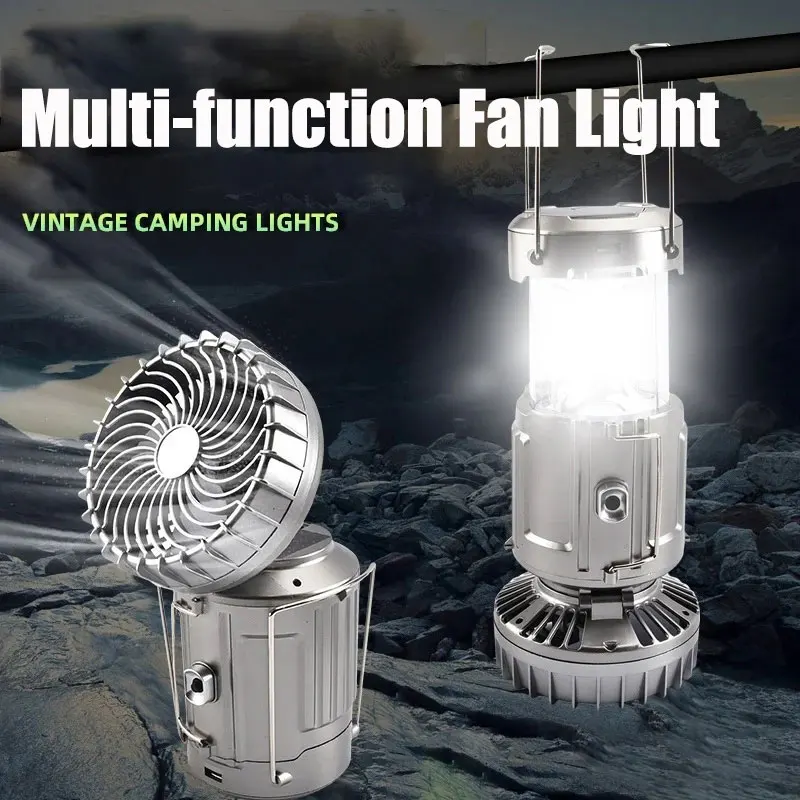 Camping Light Portable Lanterns Camping Lamp Camping Lantern Portable Camping Lanterns Electric Fan 1500mAh LED Solar Power Hanging Tent Rechargeable with Fan
