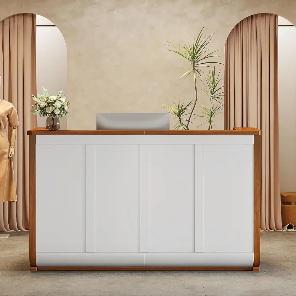 70.8 Inches Large Reception Desk - Modern Front Desk, Retail Counter for Checkout, Lobby, Salon, Office, Walnut 5