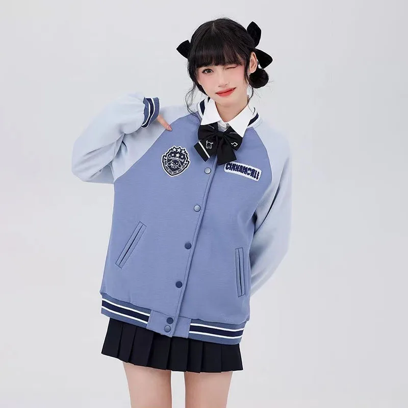 

Sanrio аниме бейсбольная одежда Kawaii Kuromi Cinnamoroll 2023 осень и зима новая форма Jk бейсбольная рубашка милый подарок для девочек