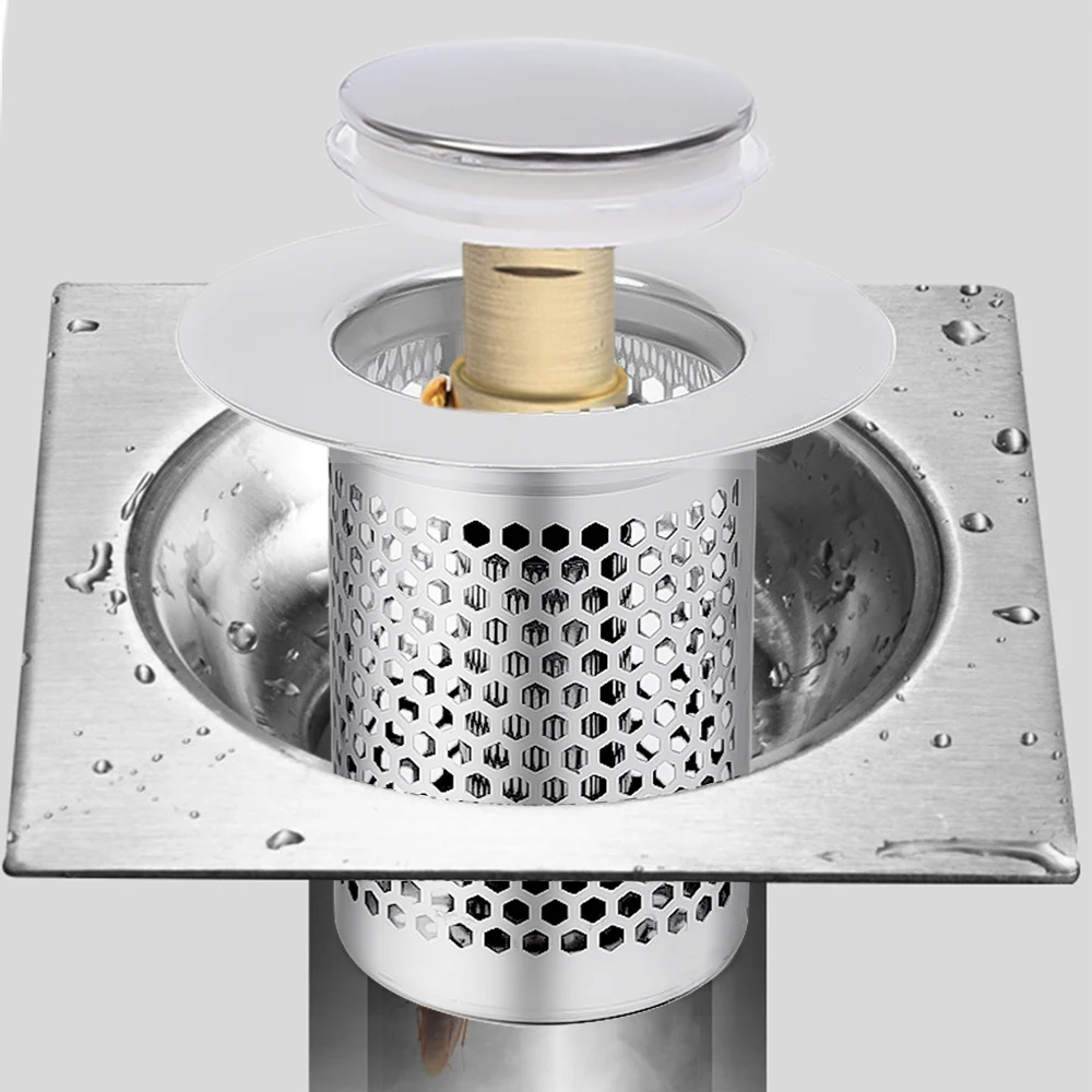 Sink Filter Sink Strainer Floor Drain Filter Hair Drain Catcher Kitchen Sink Strainer Stainless Steel Floor Drain Filter Washbasin Plug Pop-Up Bounce Core Basin Stopper Hair Catcher Shower Sink Strainer Anti Odor