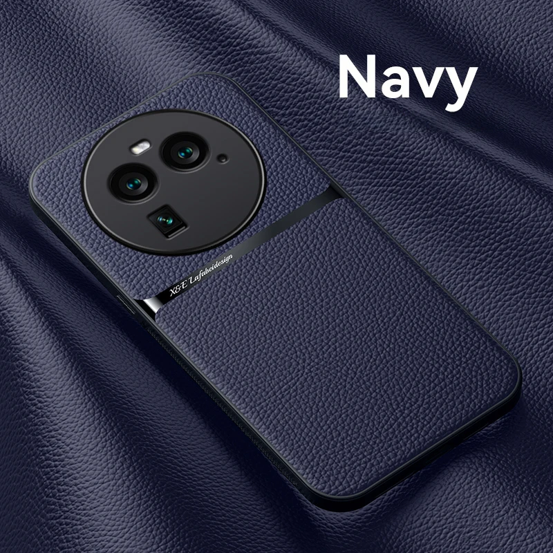 Leather Magnetic Car Holder Phone Case with Metal Plate Back Cover