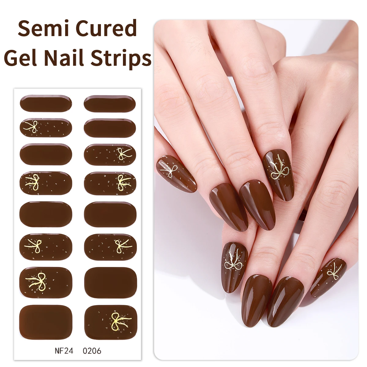 French Cherry Semi-Cured Gel Nail Wraps 16Tips Summer Bow star Full Cover UV Lamp Gel Nail Sticker Long-Lasting Strips