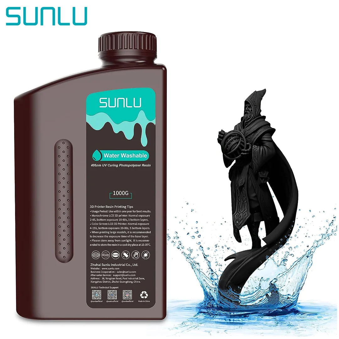 

SUNLU Water Washable SLA LCD Photopolymer UV 405nm 1KG Low Odor Low Shrinkage Fast Curing Easy To Mold For Most Resin 3D Printer