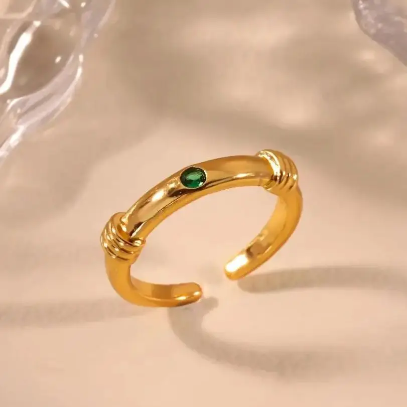 Zircon Green Knot Rings Stainless Steel Knot Opening Ring