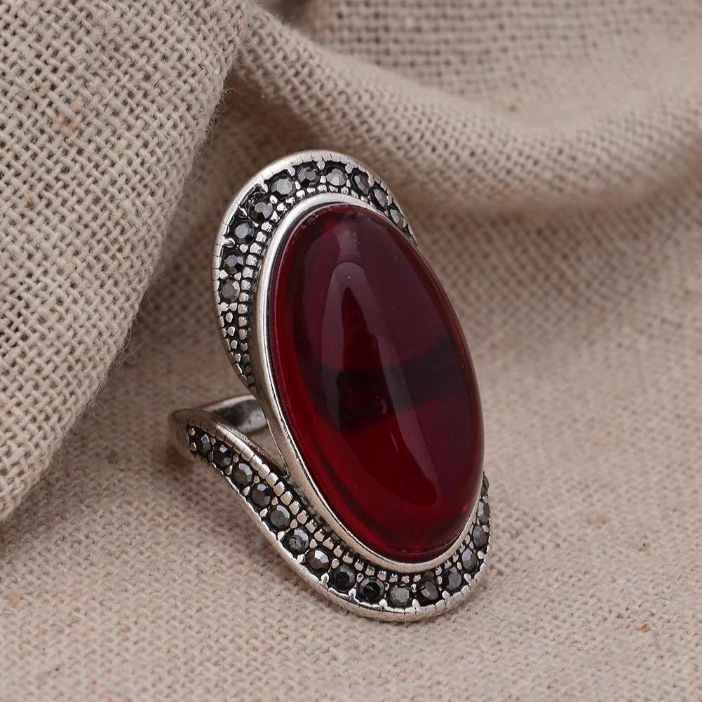 Stone Rings Fashion Rings Fashion Ring Finger Rings Retro Personality Exaggeration Garnet Stone Thai Silver Female Finger Ring Gifts For Women No Fade