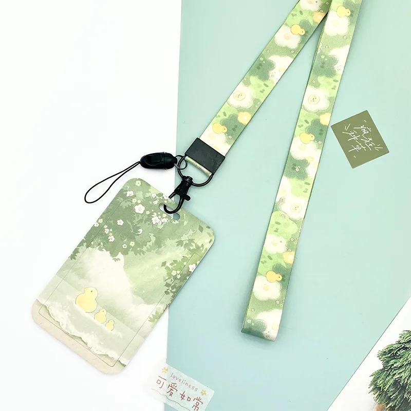 1 PCS Fresh Green Flowers Cartoon Card Holder Campus Student Card Bus Access ABS Plastic Protection Cover