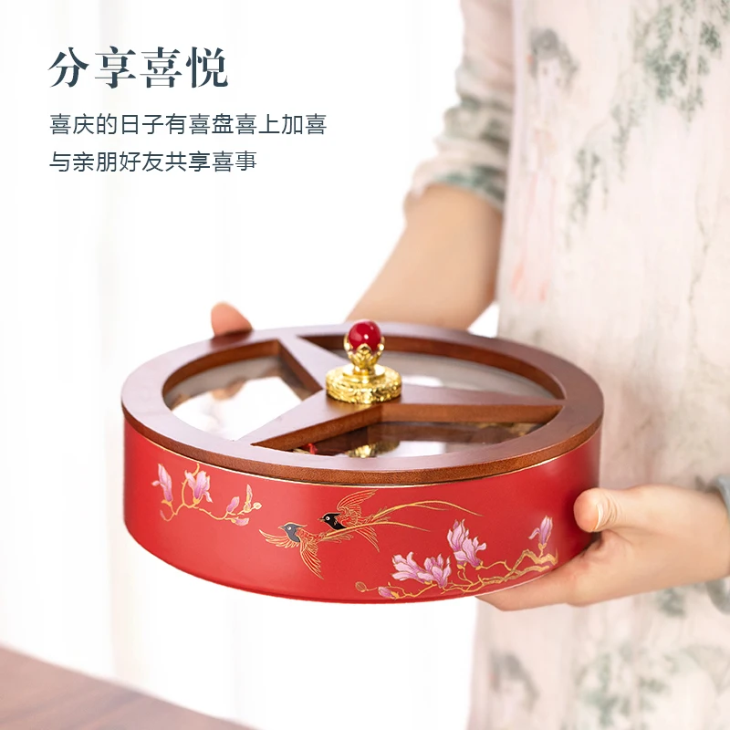 

Ceramic Wedding Fruit Plate Sugar Tray Dried Fruit Box Wedding Supplies Living Room Red Wedding Creative Frame Melon Seeds