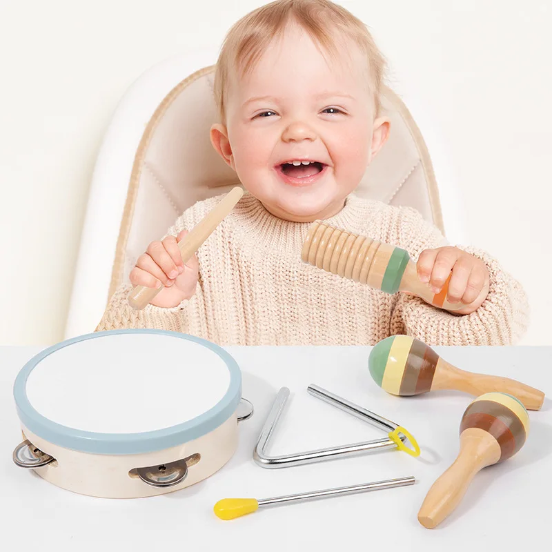 Musical Instruments Set Toys  Neutral Colors Wooden Montessori Toys Percussion Music Modern Xylophone Drum Birthday Gifts 4