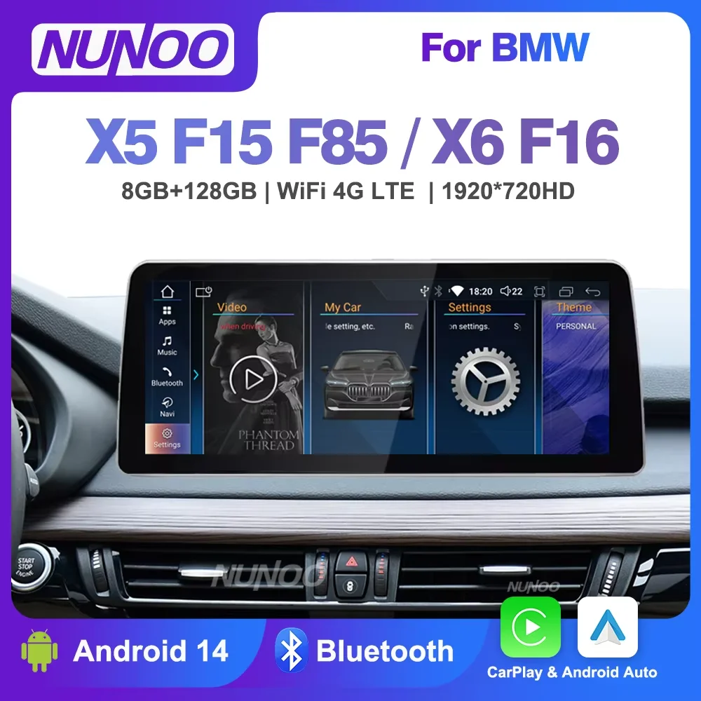 Car Multimedia Player Android 14 Wireless CarPlay GPS Stereo 4G WiFi Head Unit for BMW X5 F15 X6 F16 F85 2013-