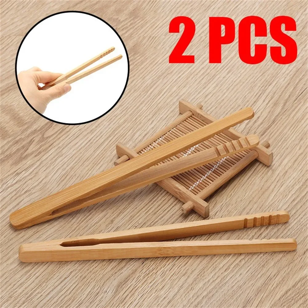 Description Picture 2 of item2Pcs 18cm Bamboo Wood Wooden Food Toast Salad Tongs Toaster Bacon Sugar Ice Tea Tong Tea Clips Teaware For Kitchen